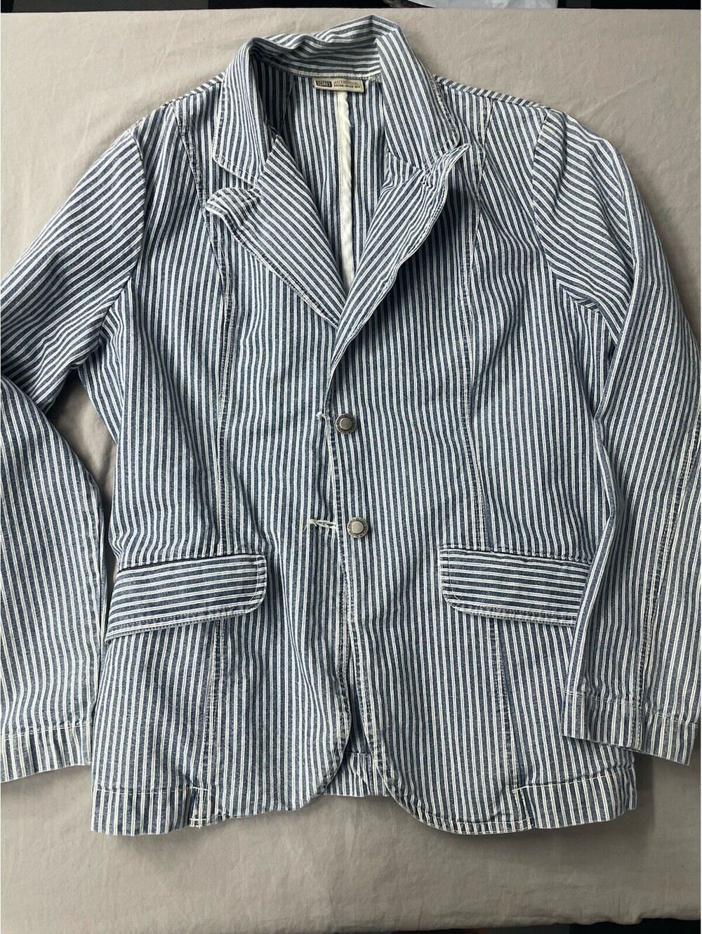 Vintage Faded Glory Denim Stripe Jacket Size Large - Picture 1 of 11